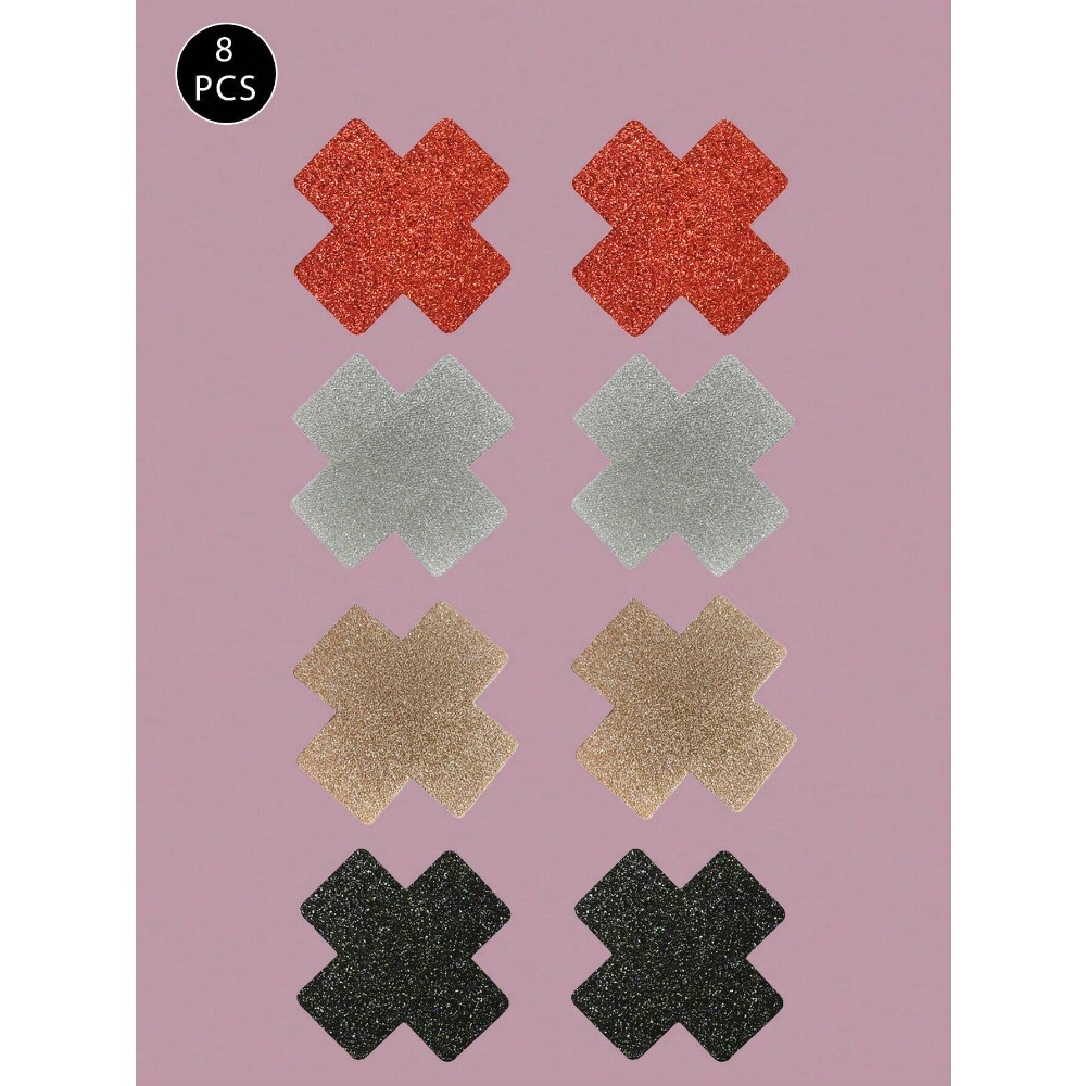 Nipple Cover Pasties - 8pcs Glitter Cross Nipple Pasties, Sexy