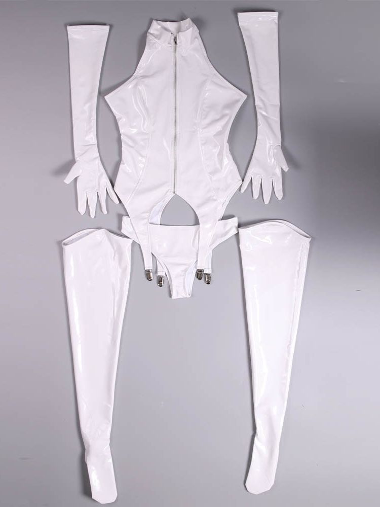 4PCS/SET Wet Look PVC Catsuit  - Garter Belt Set avis et prix