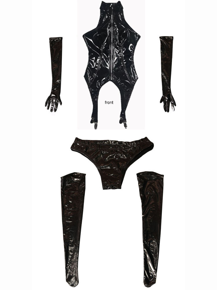 4PCS/SET Wet Look PVC Catsuit  - Garter Belt Set avis et prix