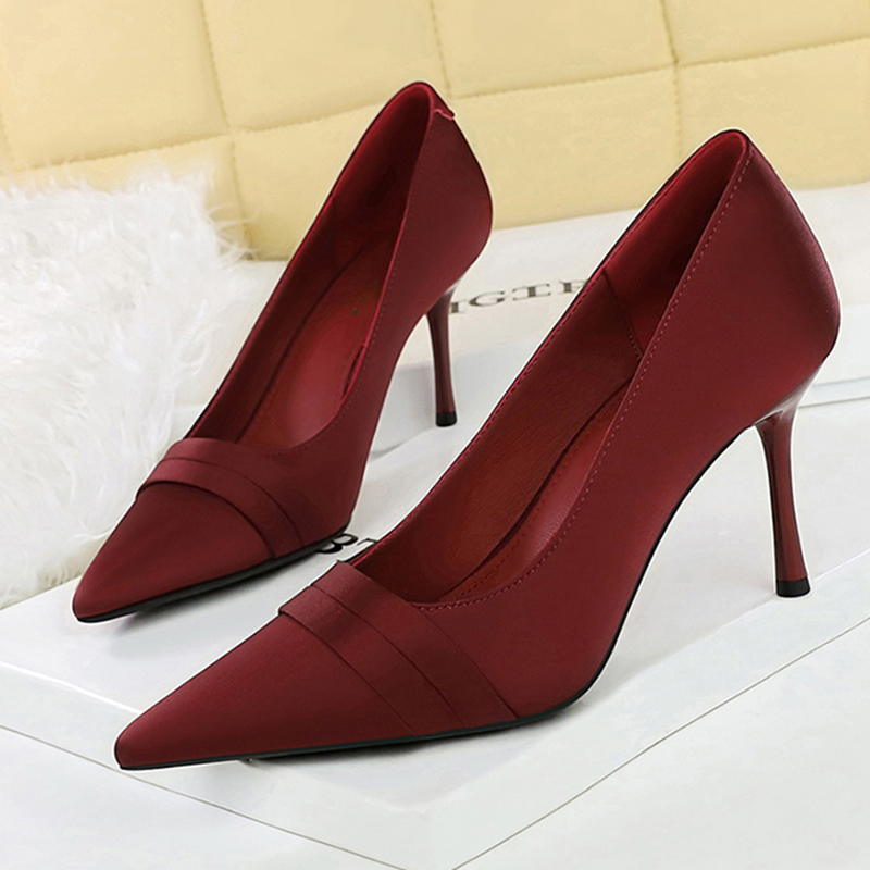 Women Elegant Burgundy 8cm Hig - Slip Dress Satin avis et prix