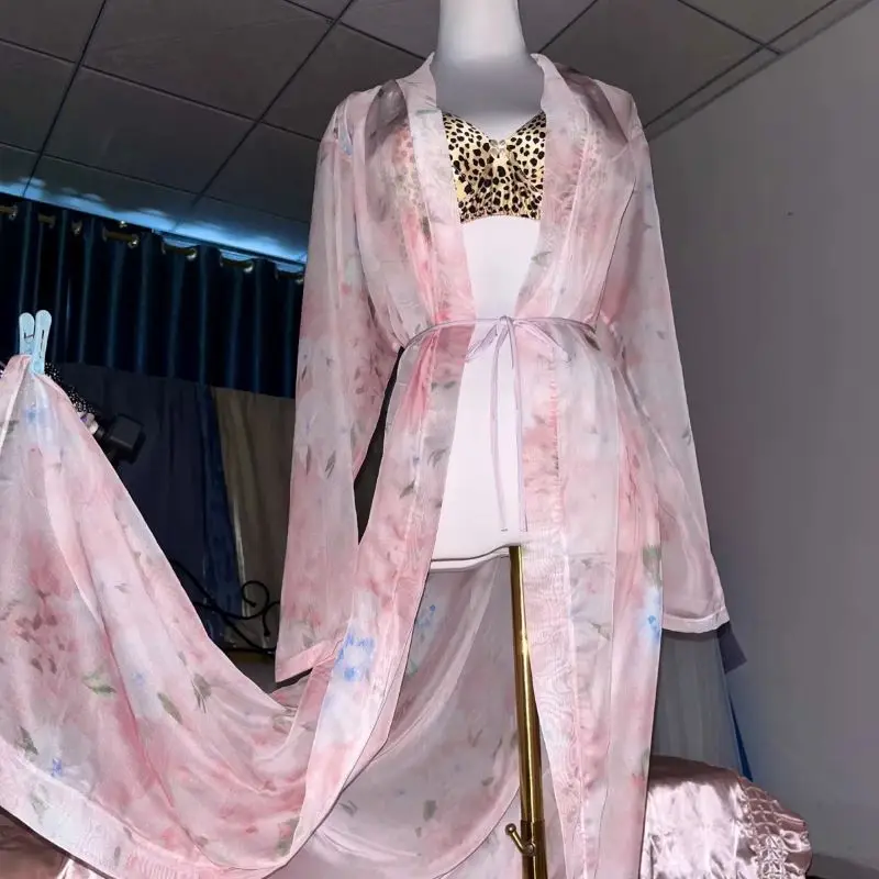 Pink Silk Printed See Through  - Robe Silk Women avis et prix
