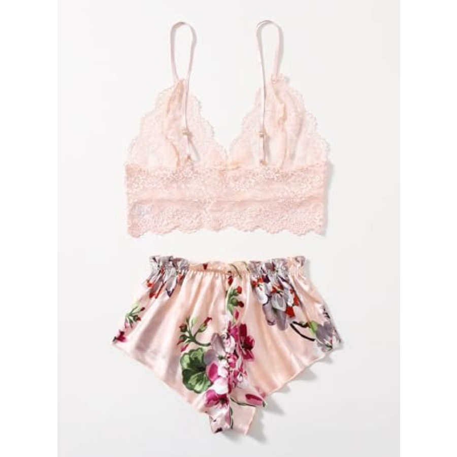 Women's 2 Pcs Lingerie Floral  - Cami Top Lace avis et prix
