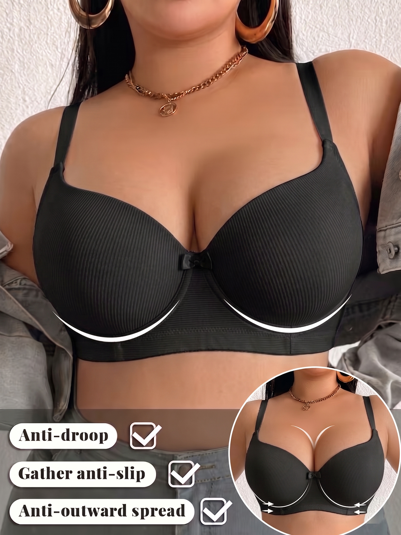 Plus Size Ribbed Women Bra Thi - Push Up Bra Padded avis et prix