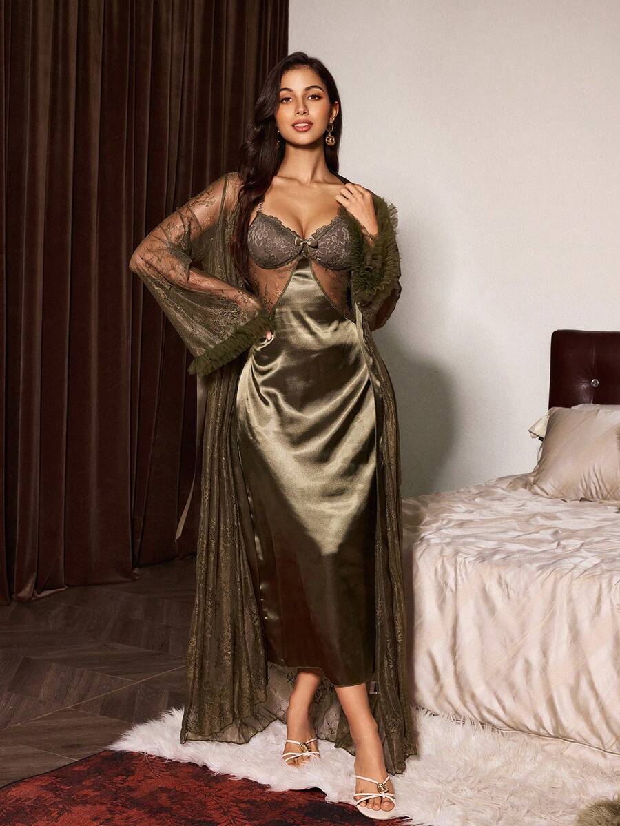Sexy Criss-Cross Lace Silk Sat - Robe Silk Women avis et prix